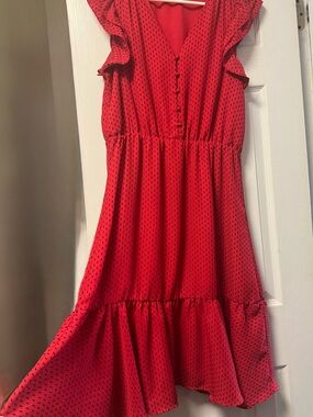 Banana Republic Red Dress with Black Dot Print